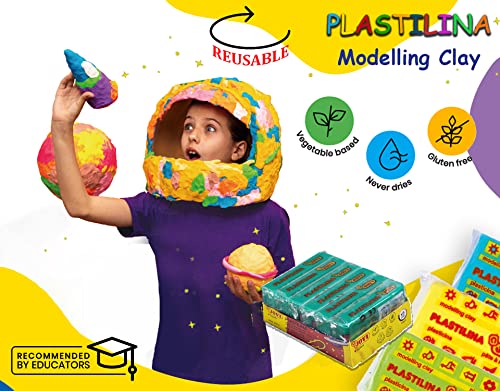 Image of Jovi Plastilina Light Green Non-Drying Modelling Clay for Art & Craft, Pack of 6 Bars - 50gms Each for Fine Motor Skills, Moulding, Pottery Sculpting Project Work with Dough