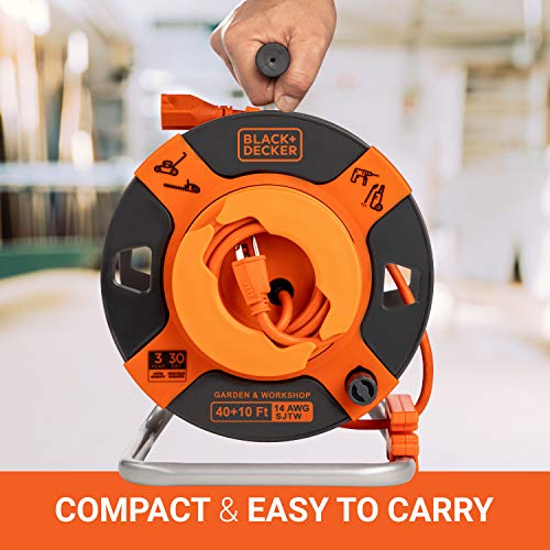 BLACK+DECKER Retractable Extension Cord, 50 ft, 14AWG SJTW Power Cable