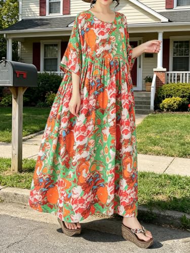 Image of Oversized Dress for Women Flowy Boho Plus Size Dresses Floral Print