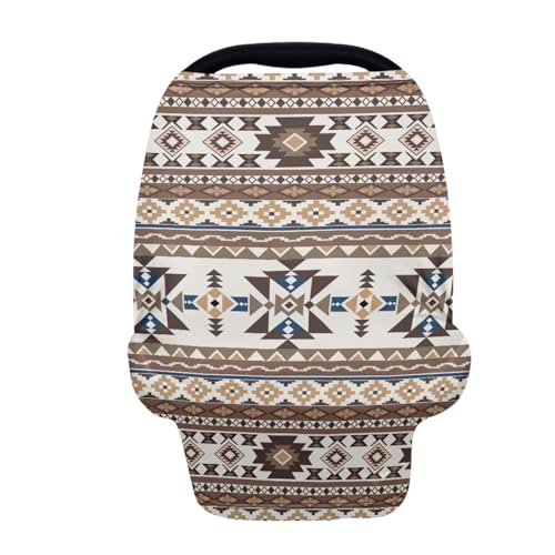 Image of Binienty Light Brown Tribal Geometric Car Seat Cover for Babies, Breathable Breastfeeding Scarf for Moms, Extra Soft and Stretchy Nursing Covers for Boys Girls