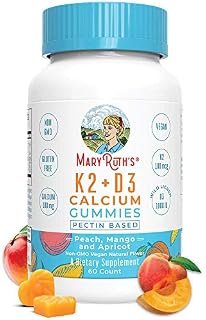 Organic Vegan Vitamin K2+D3 Calcium Gummies (Plant Based) by MaryRuth's Chewable, Non-GMO, Gluten