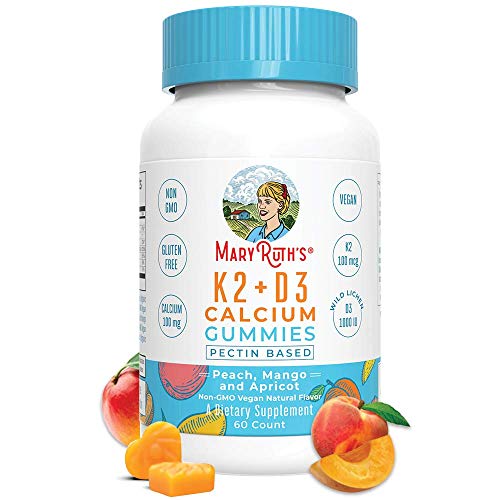 Vegan Vitamin K2D3 Calcium Gummies Plant Based by MaryRuth's Organic Ingredients, Non-GMO, Gluten Free Men, Women Kids 60 Ct