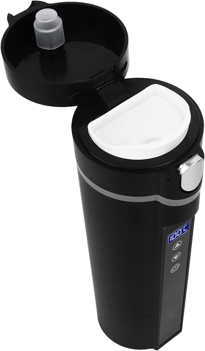 Taza de Coche con Calefacción Inteligente, Taza de Viaje con Calefacción Eléctrica de 450 Ml, Control Inteligente de Temperatura, Taza de café Negra de bajo Ruido para Viajar,