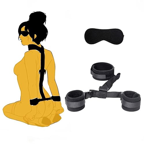 Sex Bondage Set BDSM Restraints Straps King Size Bed Neck to Wrist Hand Cuffs with Soft Blindfold Collar Bed Restraints Kit Adult Bondaged Restraints Sex for Couples SM Toy Sex Game Adult Play Hoodies