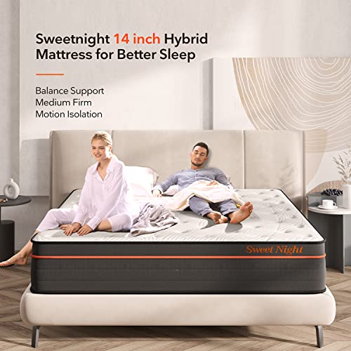 Sweetnight California King Mattress, 14 Inch Plush Pillow Top Hybrid Mattress, Cooling-Gel Memory Foam Cal King Mattress With Individual Pocket Innerspring For Motion Isolation & Balance Support,Grey #TOP5