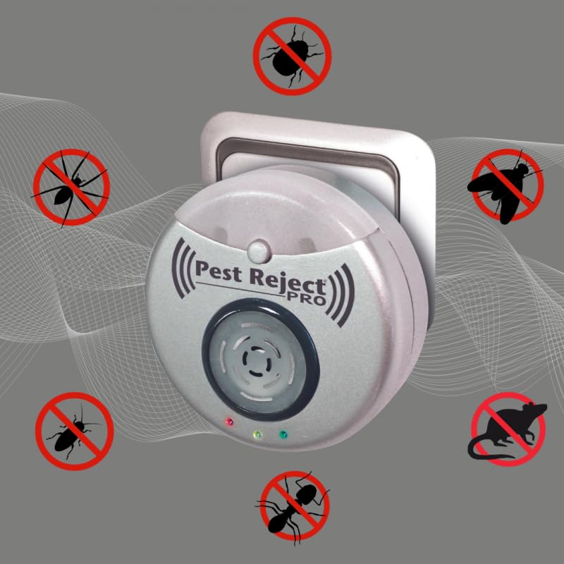Pest Reject Pro - Lot de 4 - VENTEO - Répulsif nuisibles Repulse Power - Ultrasons et électromagnétisme - Couleur Gris - Couverture de Votre Maison de 200m² - Veilleuse intégrée