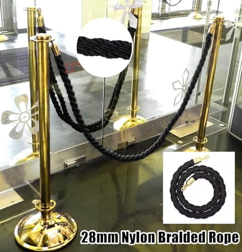 Durable Black Nylon Twisted Rope 3-Pack - 4ft Queue Divider Ropes for Carpet Events, Lobby Entrance, Safe Hemp Material for Stanchion Posts