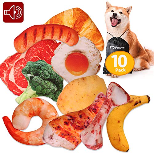 Peteast Dog Squeaky Toys, Plush Dog Toy Pack, Stuffed Puppy Chew Toys 10