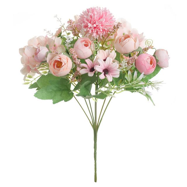 KIDEXO 32 cm Rose Rose Soie Pivoine Bouquet de Fleurs artificielles 9 têtes et 4 bourgeons Fausses Fleurs pour la Maison Mariage décoration intérieure-9