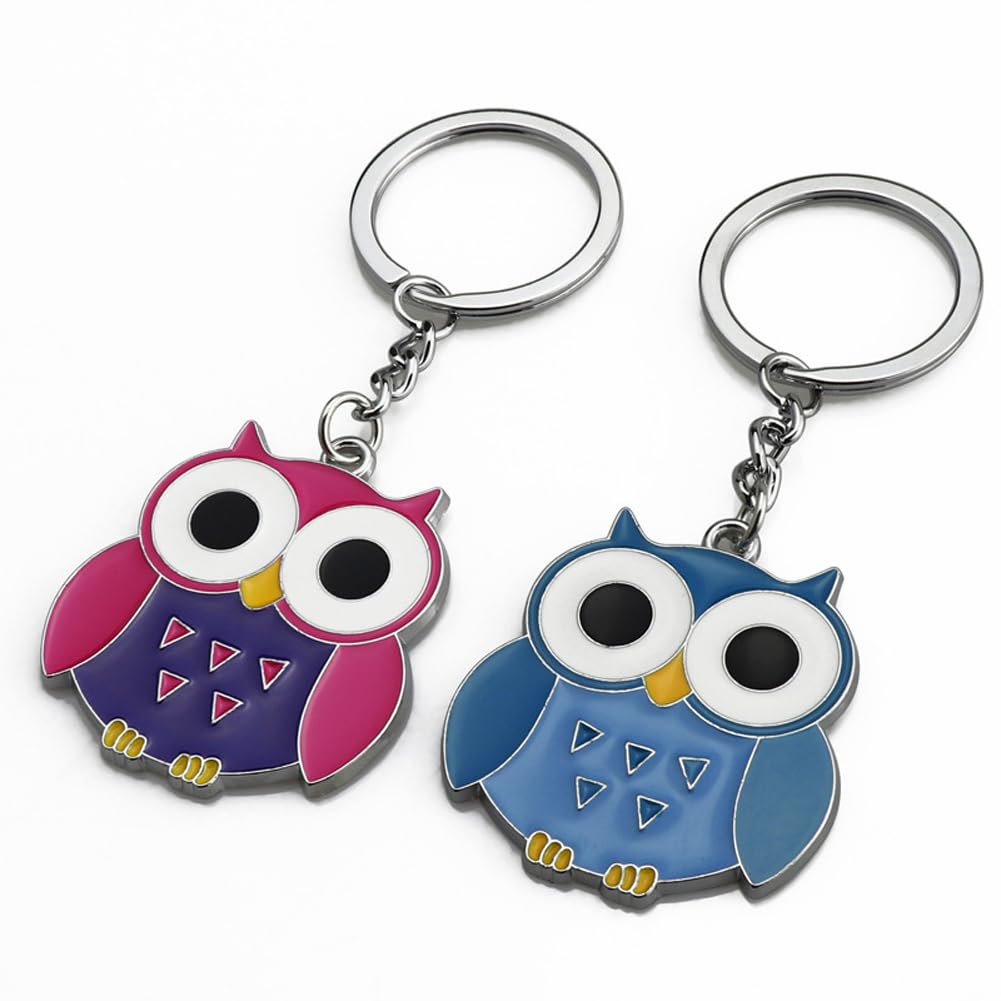 KORKUS2Pcs Cute Owl Keyring & Pendant Keychain - Lovers Key Chain Red & Blue Owl Key Holder - Metal Animal Keychain Gift for Men & Women