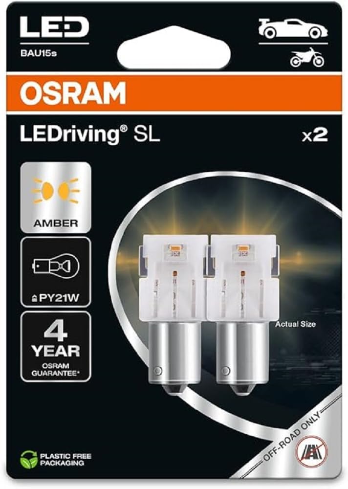 OSRAM LEDriving SL, ≜ PY21W, Amber, Double Blister (2 lamps), LED Retrofit, offroad use only