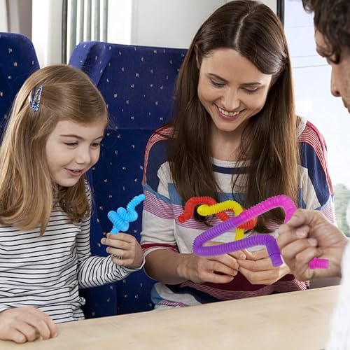 Image of Pop Tubes Fidget Toy, Sensory Tubes, Poppin Pipes for Kids, Stress Relief Stretch Bend Build and Connect Toy, Fidget Toys for Sensory Learning, Colorful Pop Tubes (Pack of 6)