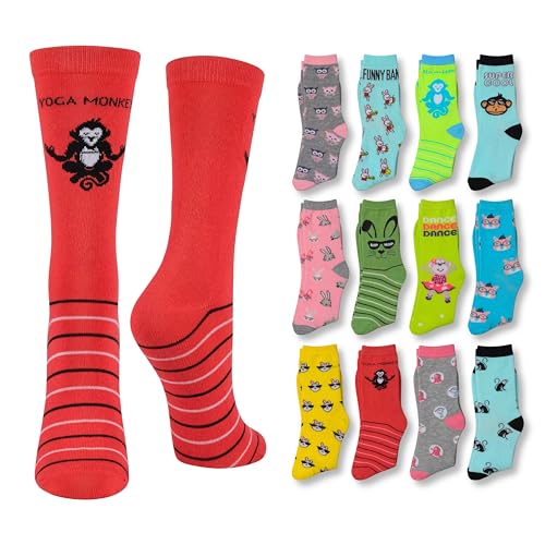 Image of Tipi Toe Women's Fun Patterned Dress Socks, 12-Pack Lightweight Colorful Crew Socks, Casual Novelty Assorted Designs