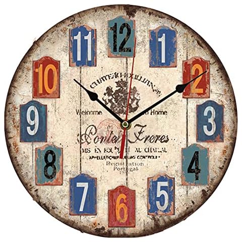 Country Style Silent Non Ticking Clock, 30CM Vintage Wood Wall Clock, Retro Wood Large Numerals Clock, Modern Wall Clock Silent Non-Ticking for Living Room Bedroom Kitchen Farmhouse Hotel Cafe Cover