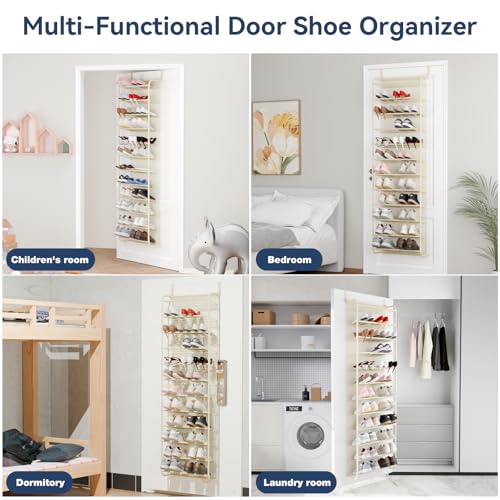 Image of Whitmor 36 Pair Over The Door Shoe Organizer, 12 Tier Hanging Shoe Organizer, Heavy Duty Metal & Mesh Shoe Holder, Hanging Shoe Rack for Closet Organizer & Storage, 74 inchH x 21.7 inchW x 7.5 inchD, Beige