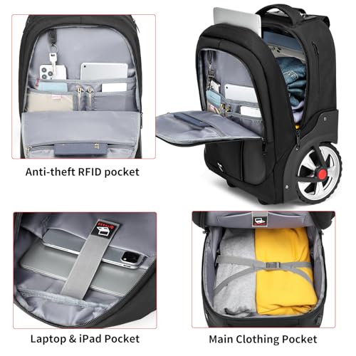 Rolling Backpack,Waterproof Backpack with Wheels for Business and Travel Commuter, Carry on Backpack with Laptop Compartment, Fit 17 Inch Laptop, Wheeled Backpack for Adults3