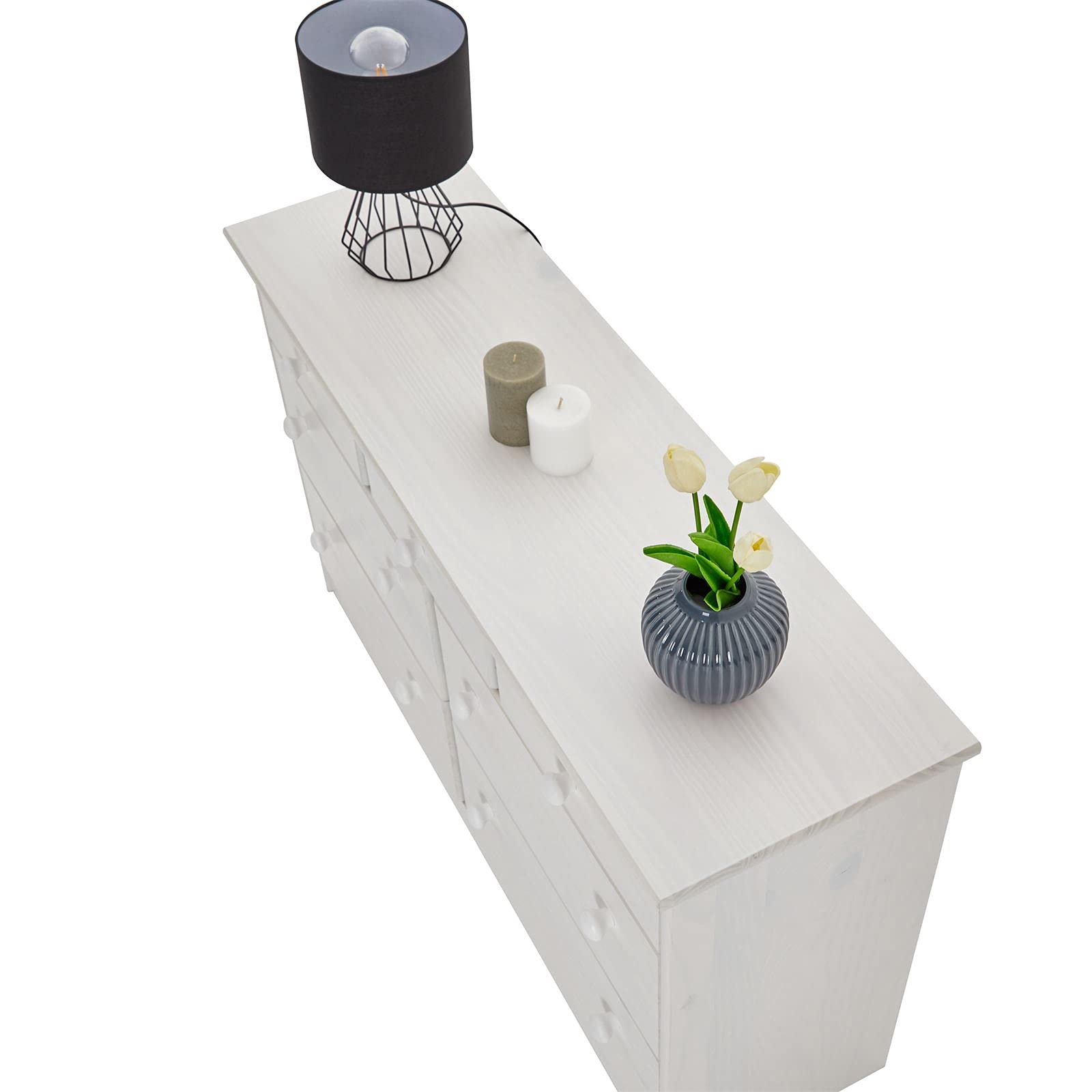 IDIMEX Commode Rondo bahut Buffet Meuble de Rangement avec 3 Petits et 4 Grands tiroirs, en pin Massif lasuré Blanc
