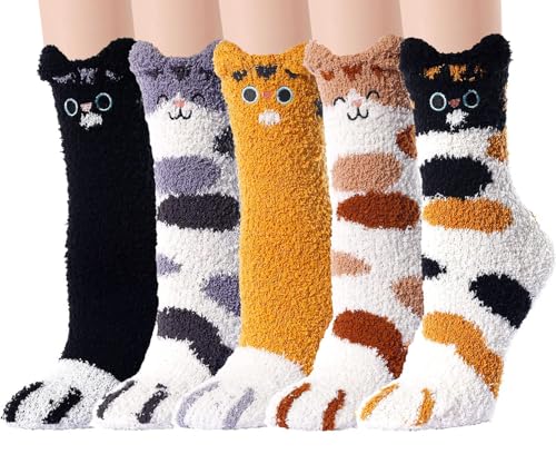 Image of Ginmewrae Fuzzy Socks for Women Cozy Soft Fluffy Slipper Socks Home Sleeping Warm Socks Stocking Stuffer Gift for Women