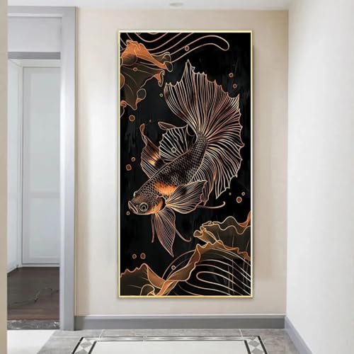 Poisson doré peinture moderne pour égayer le porche et salon 60x120cm
