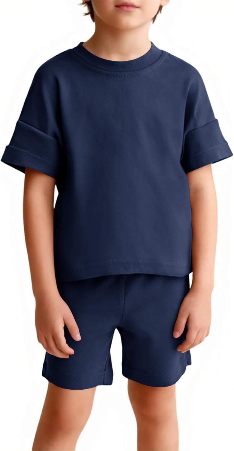 Haloumoning Toddler Baby Boy 2 Piece Summer Outfits Kids Casual Short Sleeve T-Shirts and Elastic Waist Shorts Set 1-8 Years
