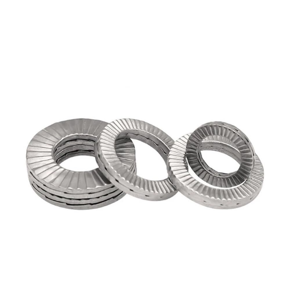 Glarks 160pcs M3/4/5/6/8/10/12/14/16 Double Side Lock Washer, 65Mn Steel Vibration Proof Lock Washers, Wedge Locking Washers