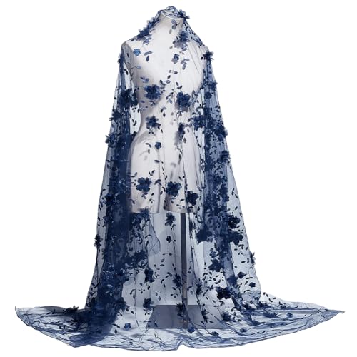 NBEADS 16m/1.75 YardGestickter Blumenstoff, 1.3m Breit 3D Blume Organza Spitze Stoff Floral Mesh Stickerei Stoff für Sewing DIY Kleidung Party Kleid...