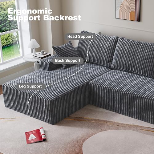 Image of Modular Sectional Sofa Couches L-Shape Couch 3 Seat Modular Sofa Memory Foam Sectional Couches for Living Room (Gray, 108 inch+Left Chaise)