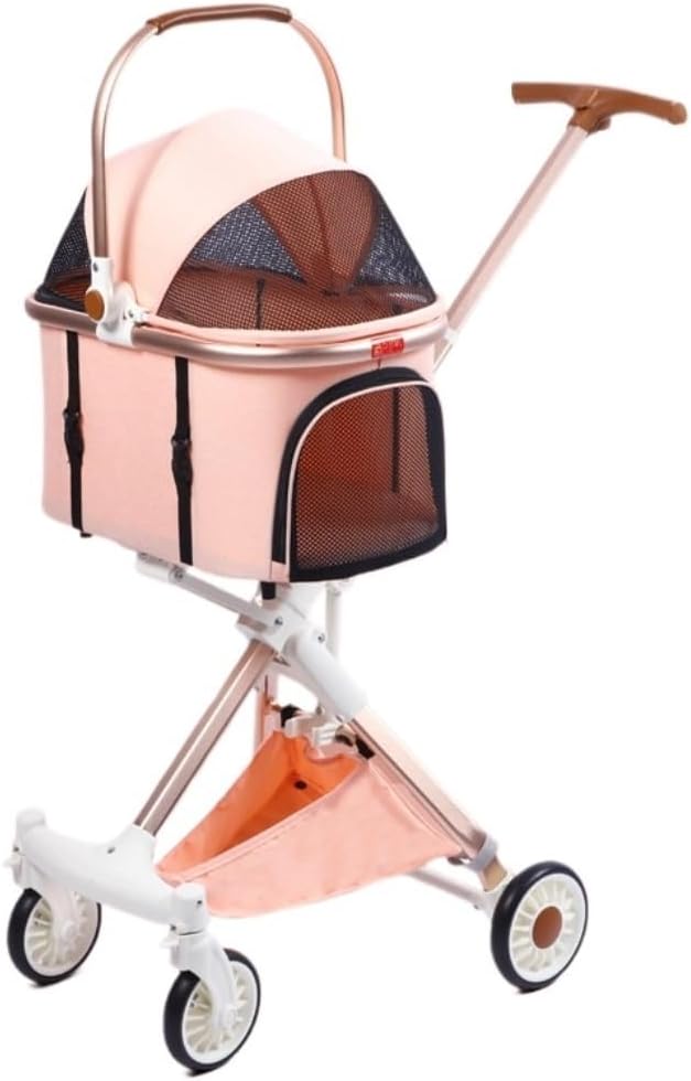 Stroller for Cats Dog Stroller Folding Dog Stroller Pet Stroller for Small Medium Dogs Cats, 4 Wheels Travel Carrier with Storage Basket Pet Carrier Strolling Cart(B)