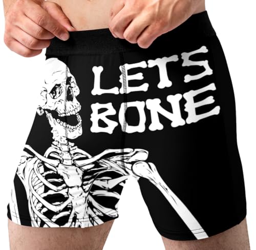 Random Stock Apparel Halloween Underwear for Men Slim Fit Hilarious Boxer Brief Horror Scary Fun Gift for Guys (US, Alpha, Large, Regular, Regular, Skeleton Bone)