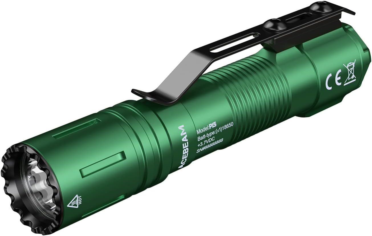 ACEBEAM P15 Switchable EDC Tactical Flashlight，1700 High Lumen LED Flashlight Ultra Compact EDC Flashlight with Rechargeable Batteries for Camping，Hiking，Searching, Emergency and Security (Green)
