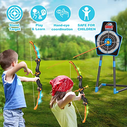 SpringFlower-Bow-and-Arrow-for-Kids-5-6-7-8-9-10-Years-Old2-Bow-and-Arrow-Sets-with-LED-Light-up2-Foam-Dart-GunsArchery-Set-with-Standing-Target-for-Boys-Girl-Ideal-Gift-for-Kids