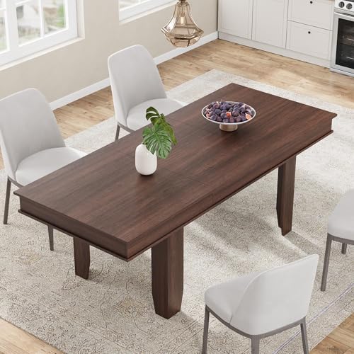 Image of GarveeHome 63 in-86.6 in Extendable Dining Room Table for 6-10, Farmhouse Kitchen Tables w /Wooden Sturdy Frame, Large Rectangular Dinner Table for Dining Room, Kitchen
