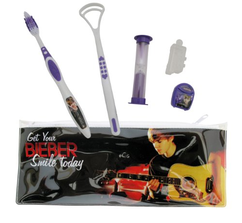 Image of Justin Bieber Travel Essentials Kit with Zipper Pouch, Travel Size Toiletries for Adults, Mint Dental Floss & Tongue Cleaner with Cap, Ideal for Teeth Whitening and Oral Hygiene,2 Minutes Timer