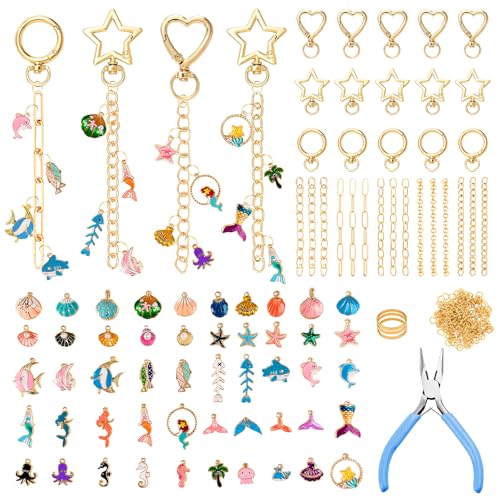 Kit fabrication porte-clés océan PPVWEY avec 50 breloques de plage pour création DIY