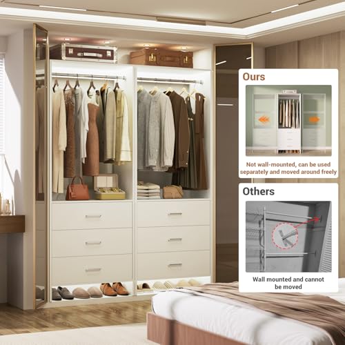 Aheaplus Closet System Closet Organizer, Wood Closet Organizer System, Walk-in Closet or Small Closets Wardrobe, Clothes Rack with Hanging Rods, 4FT Closets, Set of 2, White - Image 3