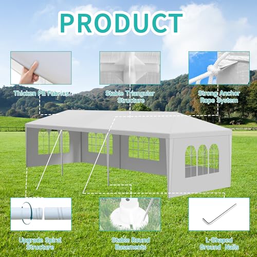 Image of 10' x 30' White Canopy Tent with 5 Removable Sidewalls, Outdoor Patio Gazebo with Transparent Windows, Shade Shelter Tents Ideal for Birthdays, Events, Parties, Weddings, Gatherings, BBQ