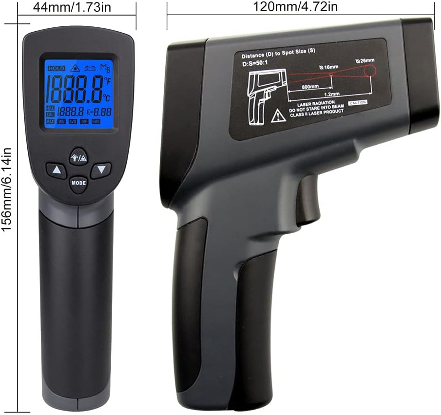 Two images of the thermometer display, one showing temperature in Celsius and the other in Fahrenheit, demonstrating the unit conversion feature.