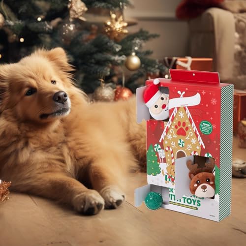 Hund 2024-2024 Quietschspielzeug Interaktives Spielzeug Adventskalender | 24 Tage Hund Haustier Weihnachten Countdown Kalender mit Kauseilen Spielzeug | Countdown-Kalender für Gott