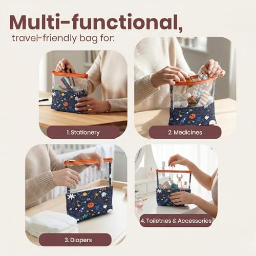 Image of Medicine kit Organizer | Multipurpose All-in-One Compact, Foldable, Durable, Lightweight, Waterproof, Bag | Travel Friendly Pouch | Ideal for Stationary, Diaper (Outer Space Print)