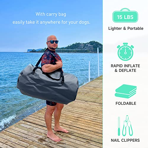 GZYSINFLA Aufblasbare Rampe für große Hunde, schwimmende Haustierrampe bis 100 kg, aufblasbare Bootsleiter, mit Pumpe/Seil/Reparaturset, rutschfestes PVC-Gewebe