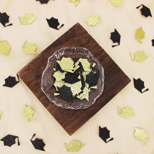 Image of 200PC Black Gold Grad Cap Graduation Confetti for Table Glitter Graduation Hat Table Scatter for Class of 2026 Grad Party Decorations