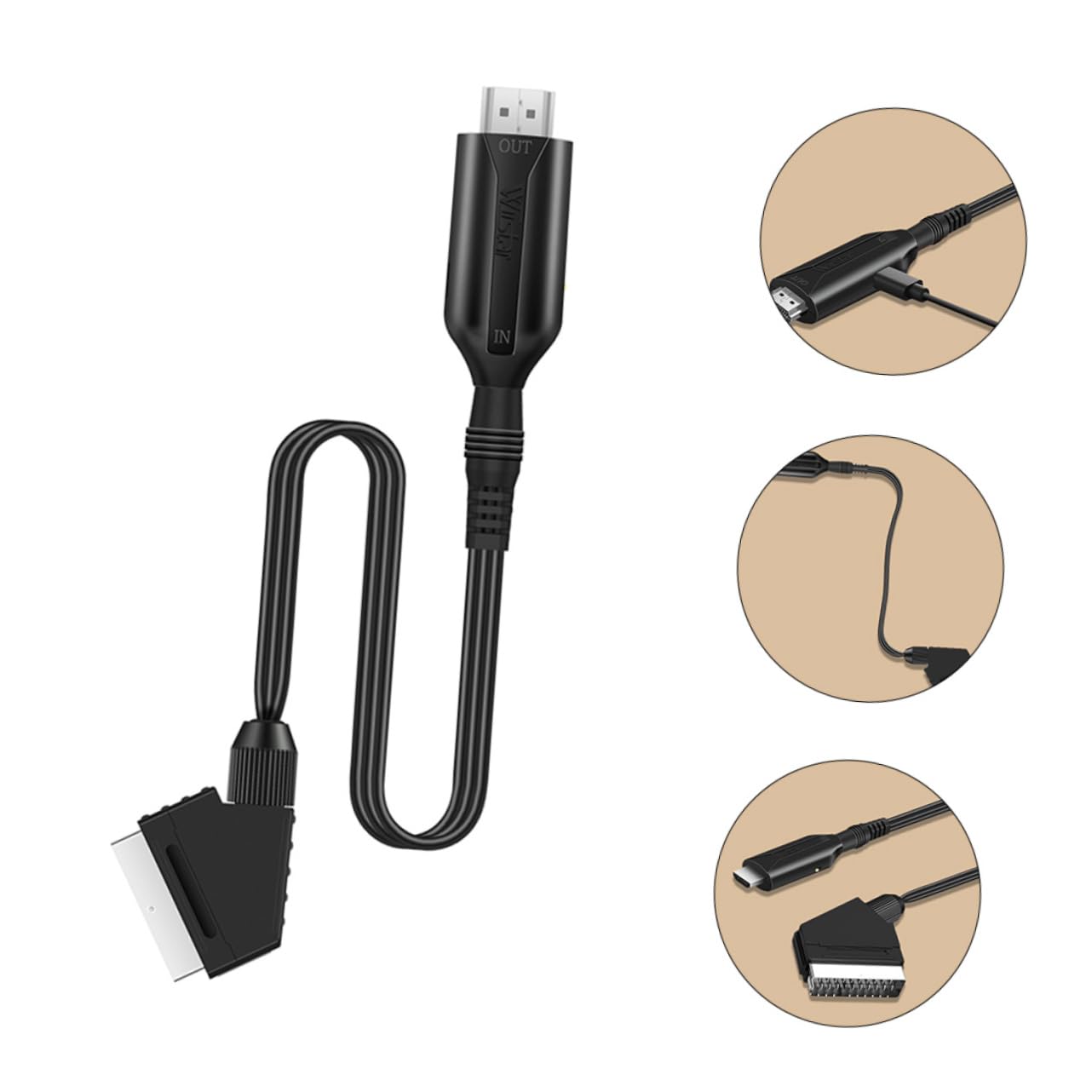 SHINEOFI 5 Pezzi Convertitore Video Scart Adattatore Audio e Video per Tv Vhs e Dvd Design Compatto e Alimentato Tramite USB Consumo