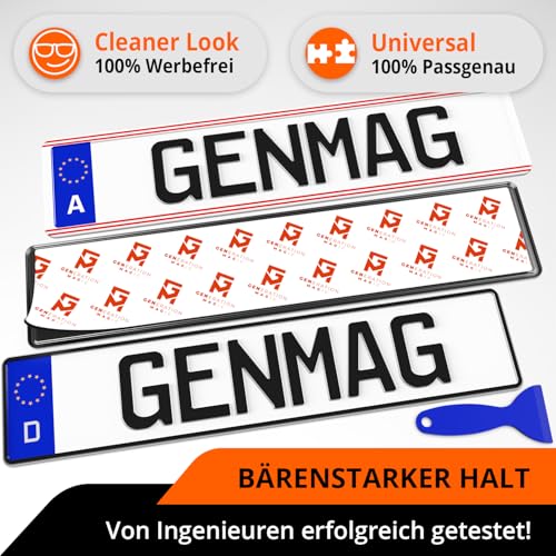 GENMAG® Klett Kennzeichenhalter Rahmenlos [Extra-Stark & Legal] Wetterfeste Nummernschildhalter | Kennzeichen Klett | Rahmenlose Kennzeichenhalter Österreich & Deutschland