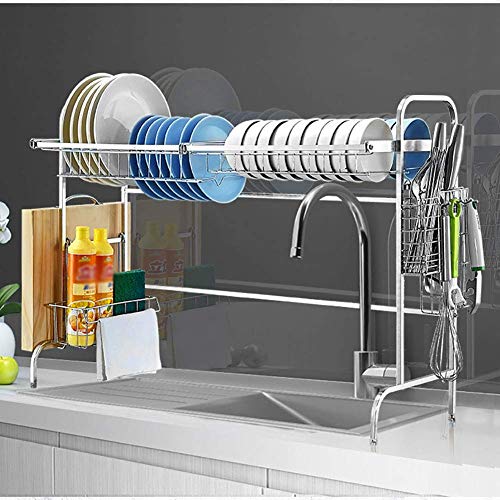 Geschirrtrockner über Waschbecken, Abtropffläche Regal Aufbewahrungstheke Organizer Utensilienhalter Edelstahl Geschirrkorb Küche Silber 84cm