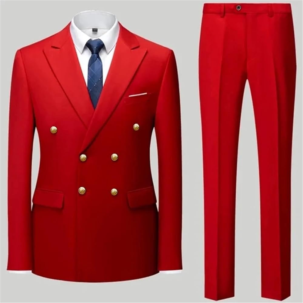 Amazon.com: Fashion Men's Casual Double Breasted Suit Set