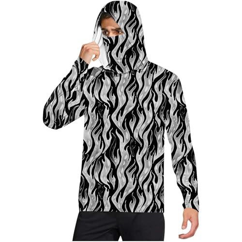 Men's UPF 50+ Sun Protection Hooded Shirt with Integrated Face Cover Camouflage Long Sleeve Fishing Uv SPF Rash Guard