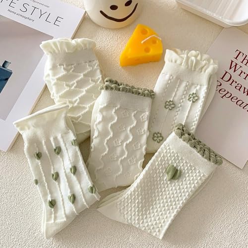 Crew Socks for Women Cotton Cute Fancy Novelty Thin Dress Floral Ruffle Ankle Socks 5 Pack