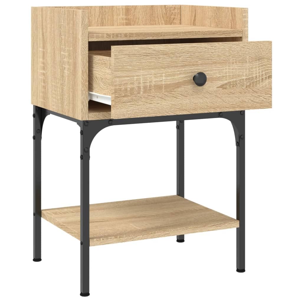 Eleganter Nachttisch aus Holzwerkstoff mit Stauraum, verstellbaren Beinen und robustem Eisenrahmen für Stabilität und Organisation im Schlafzimmer