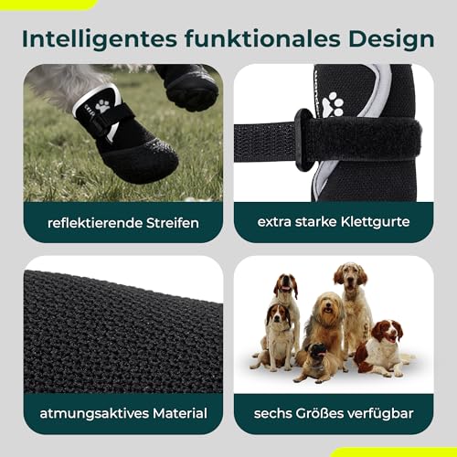 Wanderpfote Hundeschuhe 4er Set wasserdicht – Pfotenschutz Outdoor mit Rutschfester Sohle, weichem Fleece & Reflexstreifen – Ideal für Winter, Schnee, Spaziergänge & sicheres Laufen (Schwarz, 1)