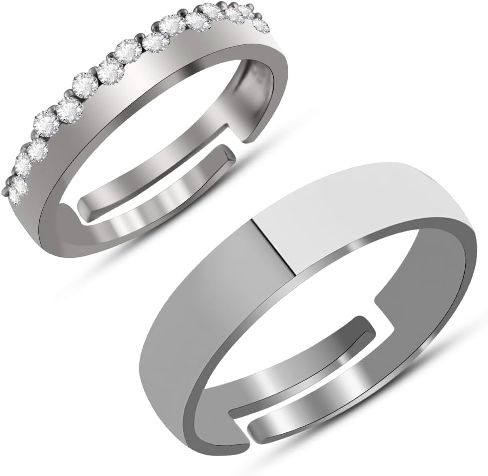 Exquisite Sterling Silver Crown Ring for Women | Adjustable Wide Band | Teardrop American Diamond (CZ) with Gemstone Accents | Anxiety Relief Style Wedding/Couple Ring